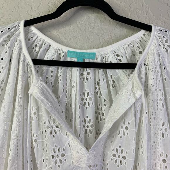 MELISSA ODABASH Dress XL Corina Full Eyelet V-Neck Wide Sleeve Cotton Cover Up - Picture 5 of 16